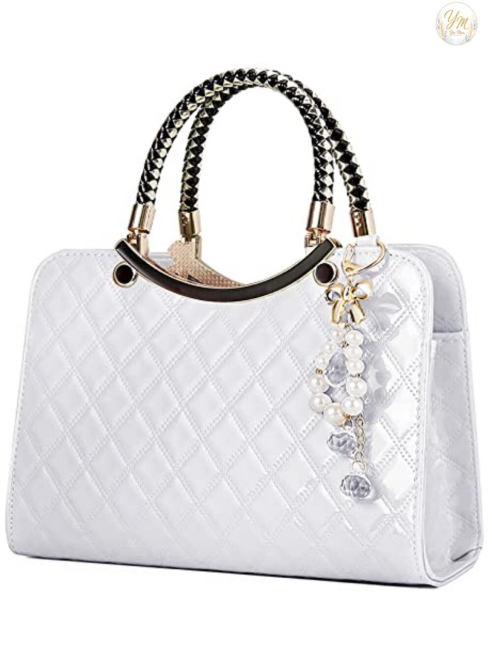 Patent Faux Leather Satchel Purse with Detachable Strap